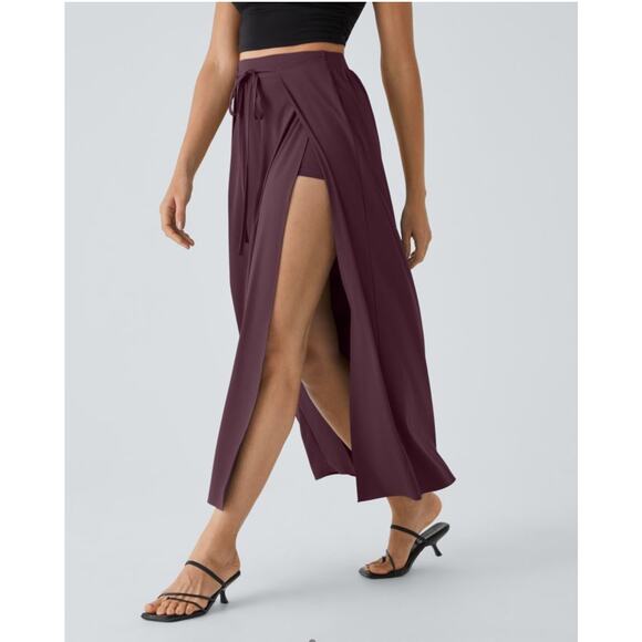 Halara Breezeful High Waisted Tie Front Flowy 2-in-1 Maxi Quick Dry Casual Skirt - Picture 1 of 13
